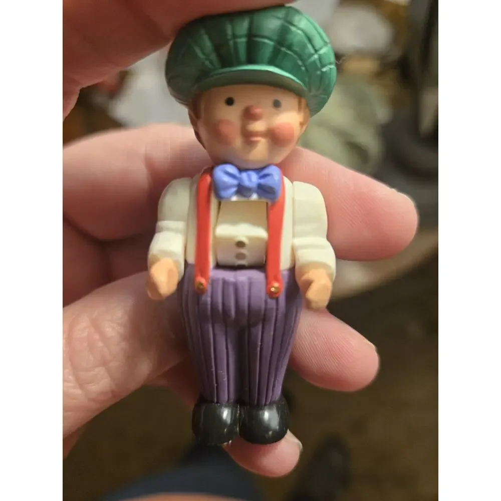 1998 Hallmark Miniature Christmas Ornament Boy Green Hat Purple Pants 2.5